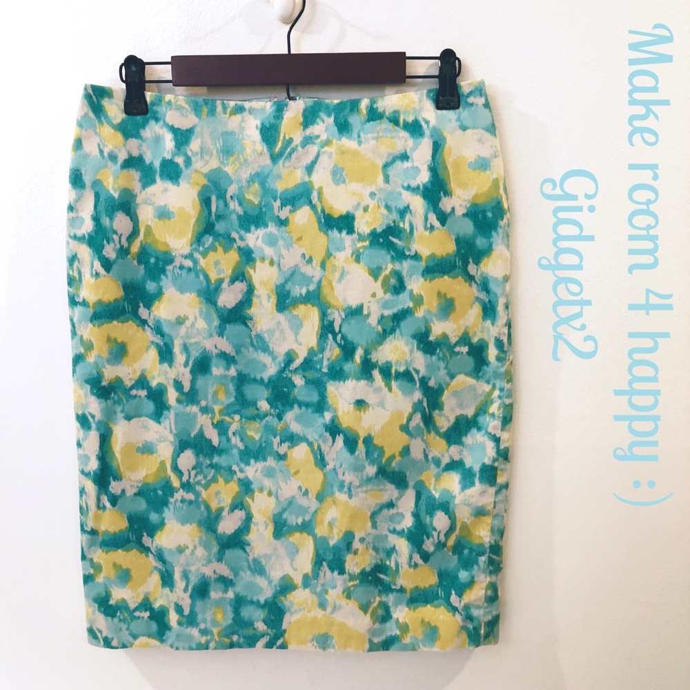 Talbots turquoise floral print pencil skirt Size 8